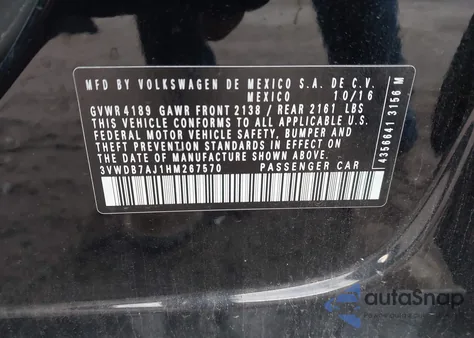 2017 Volkswagen Jetta 1.4T Se z USA, uszkodzony, nr VIN 3VWDB7AJ1HM267570